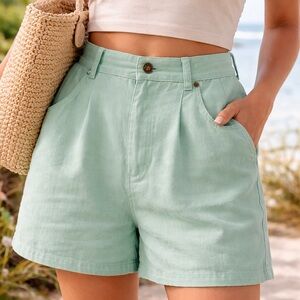 Vintage Mint Green Linen Shorts High Rise 90s Mark Fore & Strike Women’s Medium